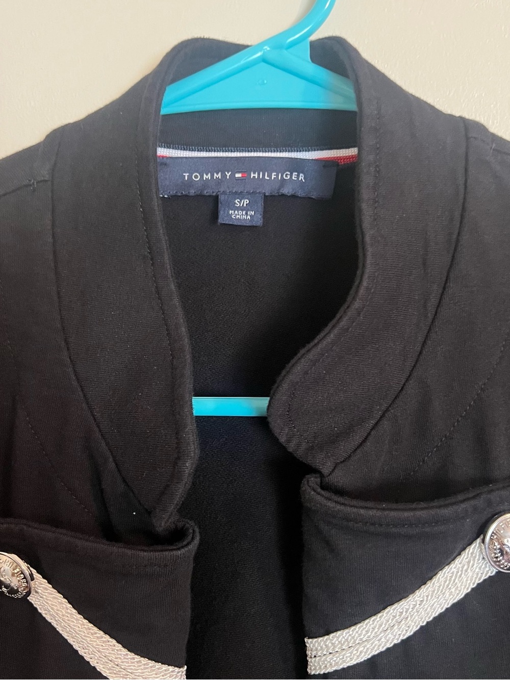 Tommy Hilfiger Black Military Style Blazer with White Trim and Silver Buttons - Picture 6 of 9